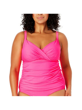 Anne Cole Plus Size 22W Hot Pink Surplice-Neck Ruched Tankini Swim Top NWT